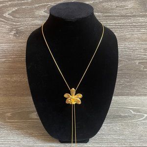 Gold Tone Flower Lariat Slide Bolero Necklace